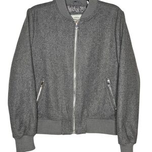 Levi Bomber Jacket Gray Wool Blend Letterman Style Y2k Size‎ Large Unisex Ribbed